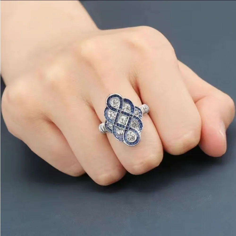 NWOT - 1Pc Men’s Fashion Rhinestone Anniversary Ring (Silver & Blue / Multiple)